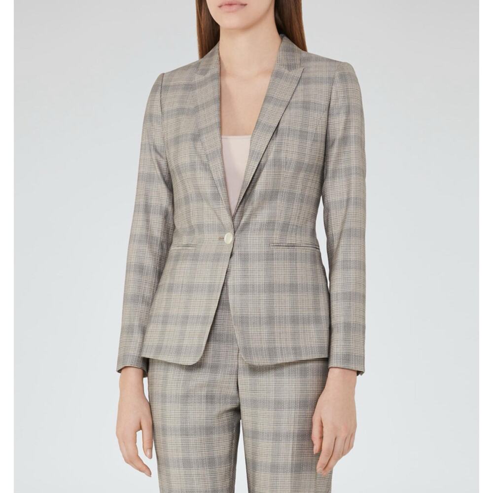 Reiss Grey/Black Check Webb Jacket Wool Blend Slim Fit Career Office Women's 6